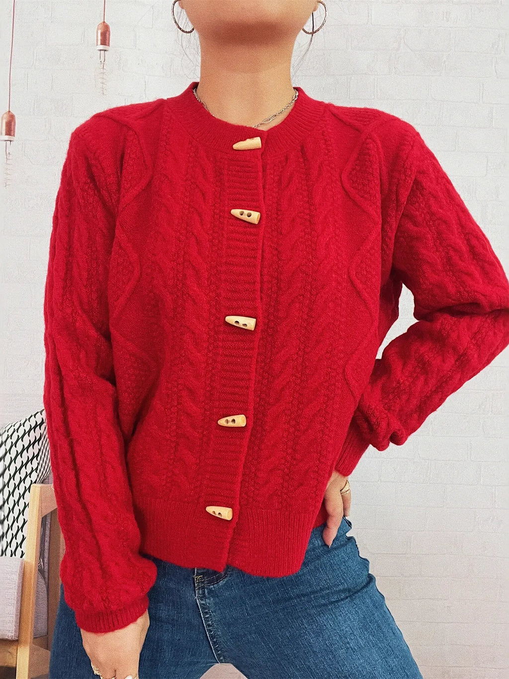 Cable Knit Button-Up Cardigan 7dca0787a062427685c9b0d4696c1690-Max-Origin