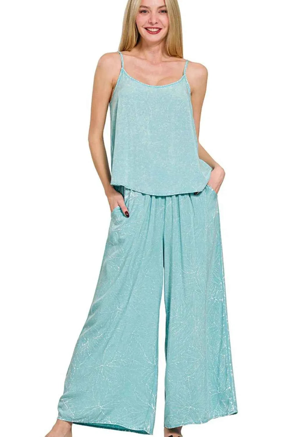 Zenana Woven Acid Crinkle Washed Cami & Pants 2 Piece Set DUSTY TEAL 7dd87cdc-0996-4e83-bb8f-09fe47d2995e-Max-Origin