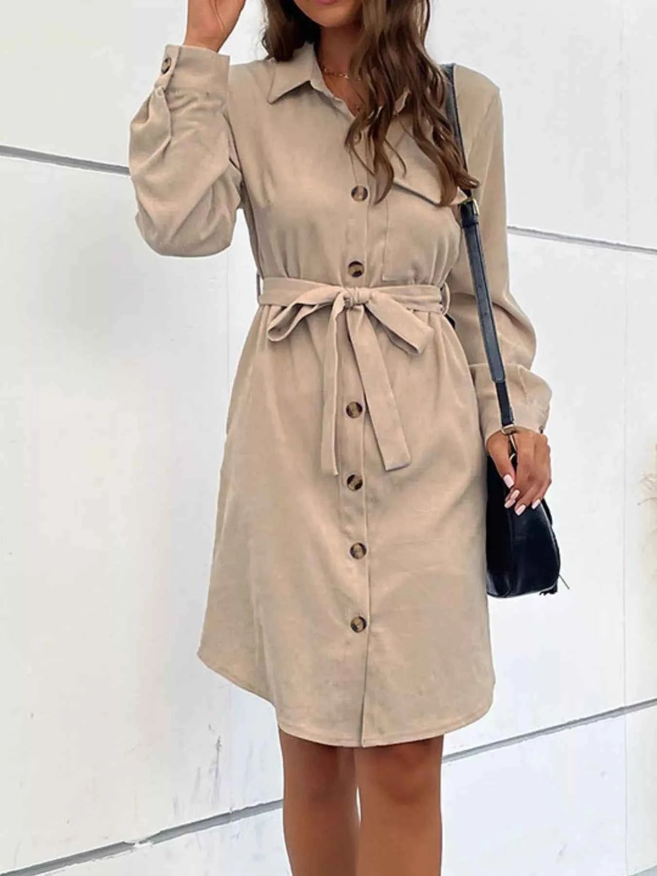 Button-Front Tie Waist Shirt Dress 7deb52d7-0207-468f-9bac-ee26b1b62dff-Max-Origin