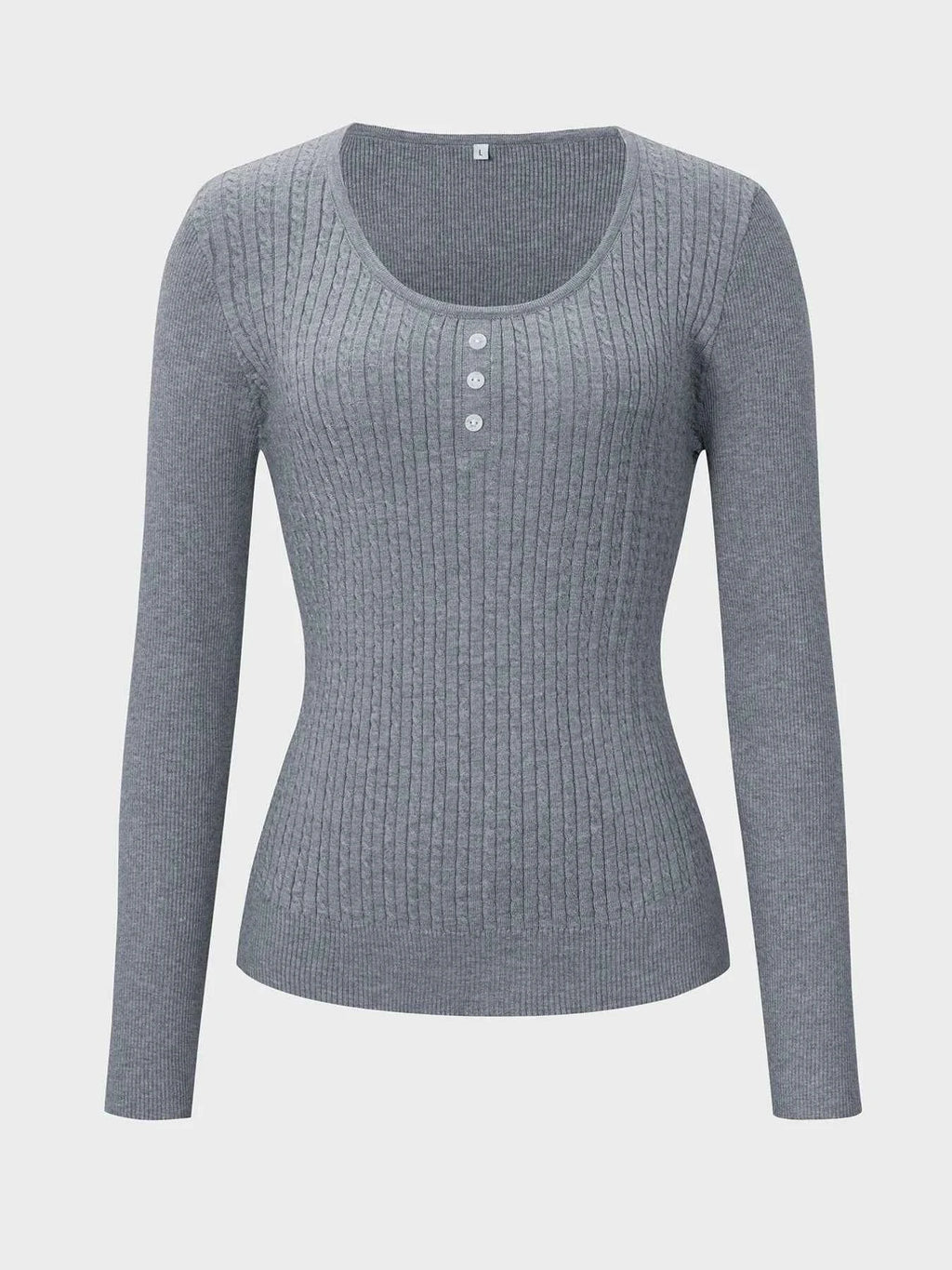 Button Detail Long Sleeve Cable Knit Top 7decfe108a0745509dcddf90e9a4ca18-Max-Origin