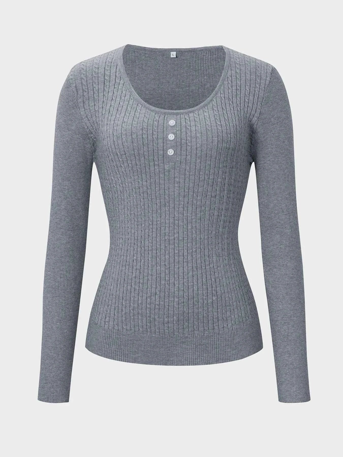 Button Detail Long Sleeve Cable Knit Top 7decfe108a0745509dcddf90e9a4ca18-Max-Origin