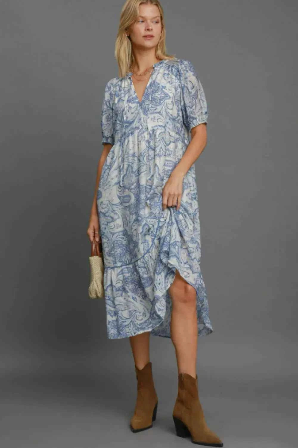 Umgee Full Size Printed Puff Short Sleeve Midi Dress Plus Size BLUE MIX 7e05fa73-4df8-429b-befc-149dc0e56775-Max