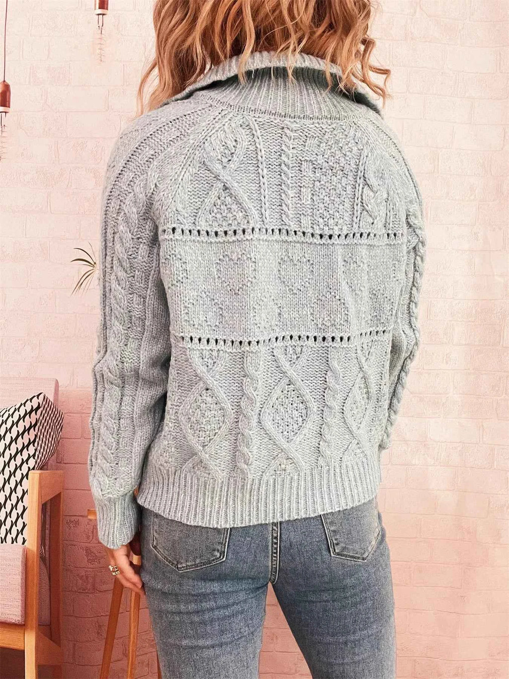 Openwork Cable Knit Button-Up Cardigan 7e14a5417a464c44b0403abd05b49aee-Max-Origin