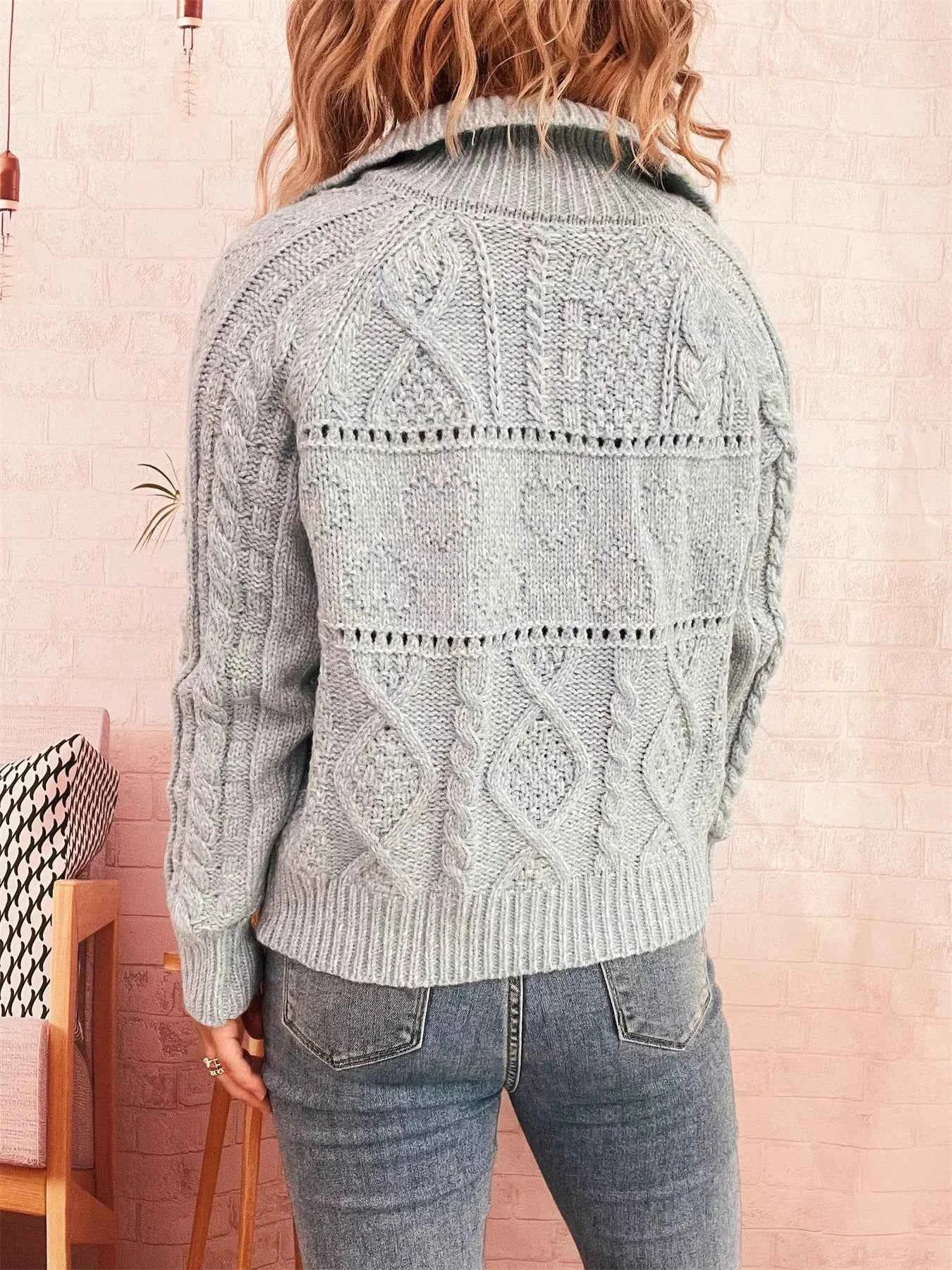 Openwork Cable Knit Button-Up Cardigan 7e14a5417a464c44b0403abd05b49aee-Max-Origin