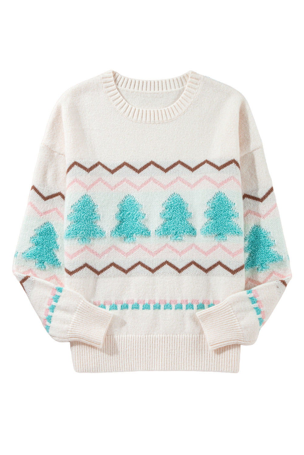 White Christmas Tree Wavy Striped Drop Sleeve Sweater 7e208ab0999acea4
