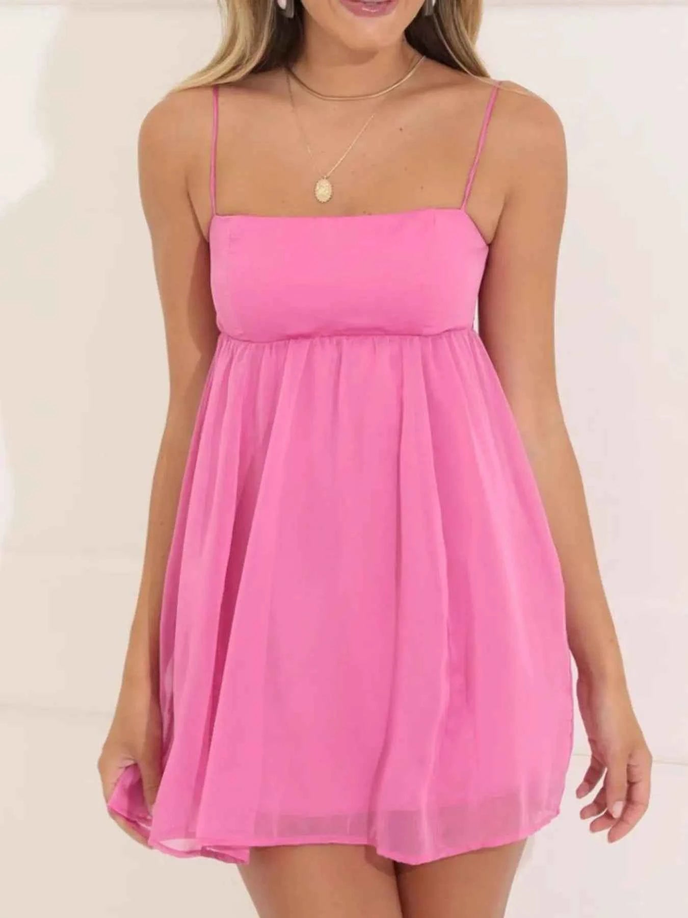 Tie Back Spaghetti Strap Mini Dress Rose Red 7e32c6b5-d8f4-41f6-99c2-b8d500fad53f-Max-Origin