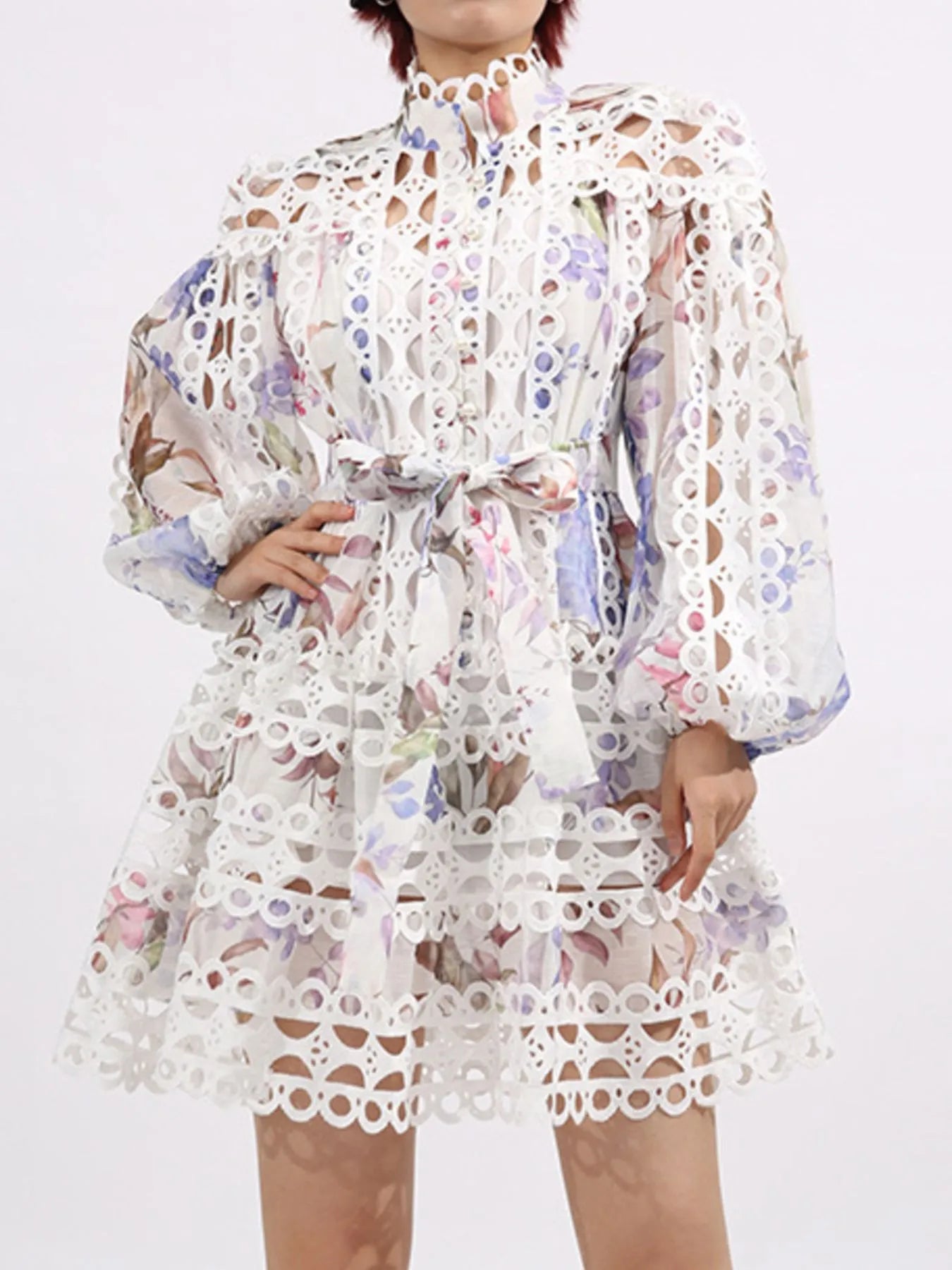 Lace Eyelet Mini Dress with Balloon Sleeves 7e450fb7-5137-429e-97c3-a051bc833e65-Max-Origin