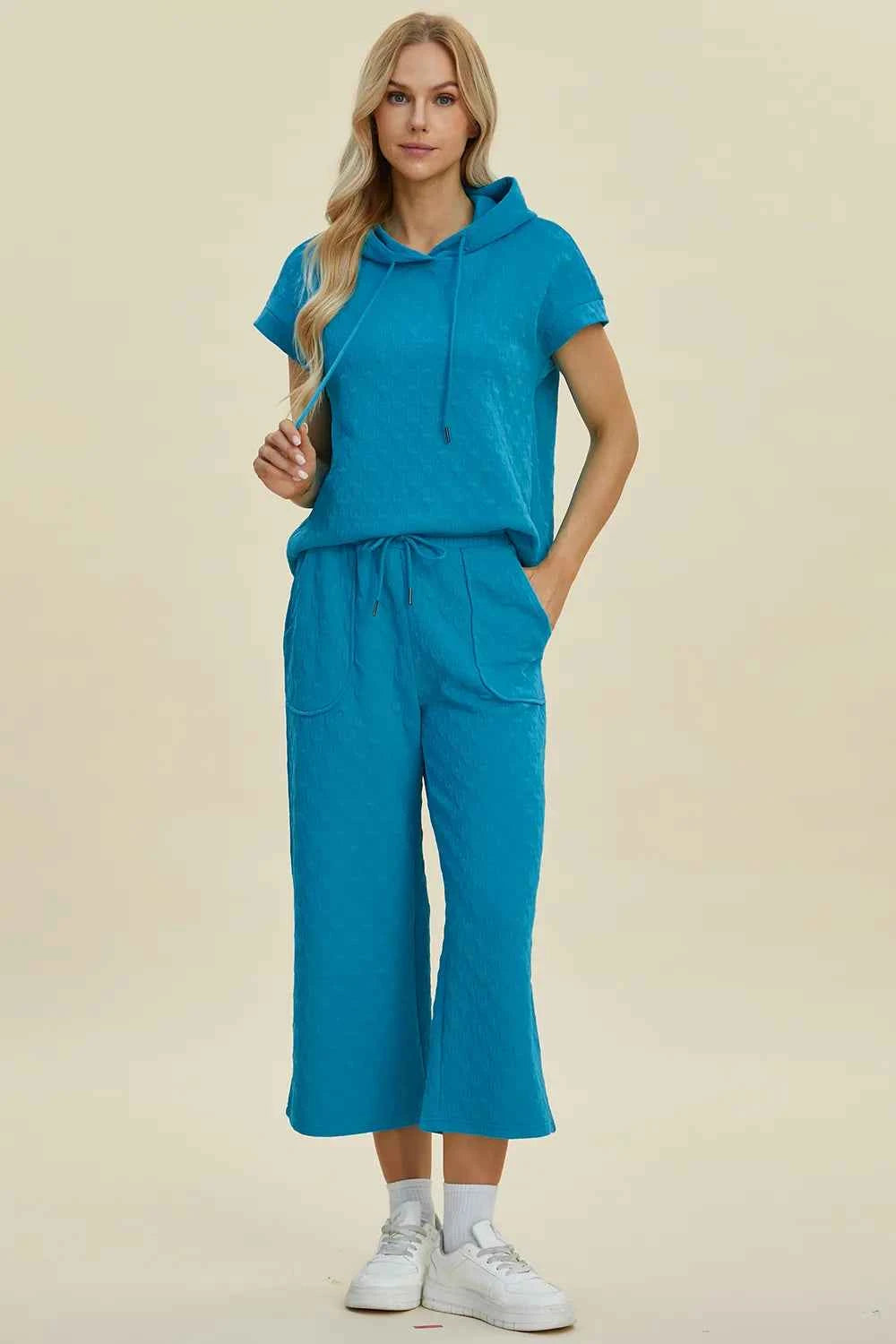 Double Take Full Size Texture Drawstring Short Sleeve Hoodie and Pocketed Pants Set 7e4f4bee-e98c-494e-8a1b-b028da17fb1e-Max