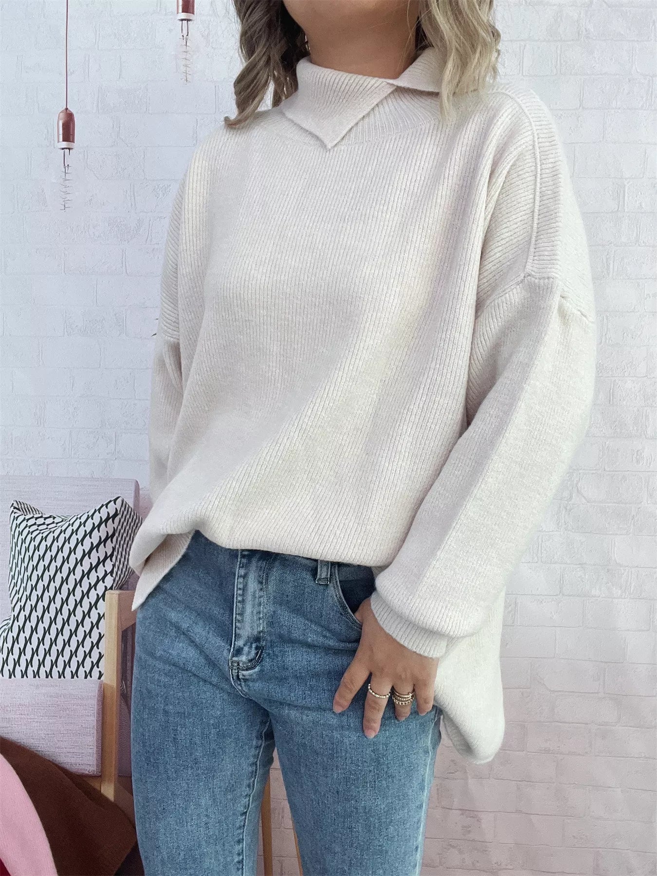Slit Turtleneck Long Sleeve Sweater Beige One Size 7e611eddcb804e82bb4d62ef2f410116-Max-Origin