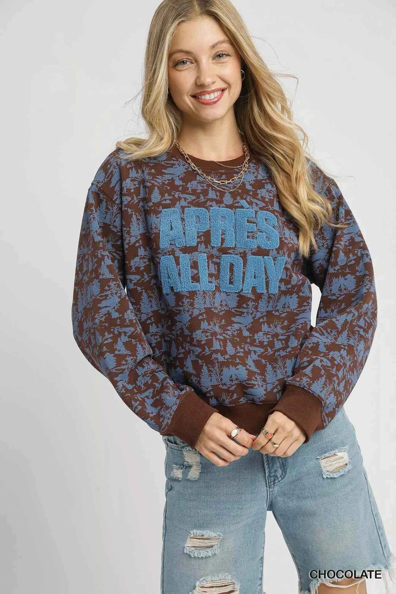 Umgee Scenic Print Cropped Sweatshirt Chocolate 7e8f28d8-3830-4450-b5ee-299e906ead41-Max-Origin