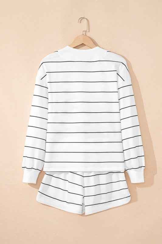 Stripe Zip-Up Drop Shoulder Pullover and Short Set