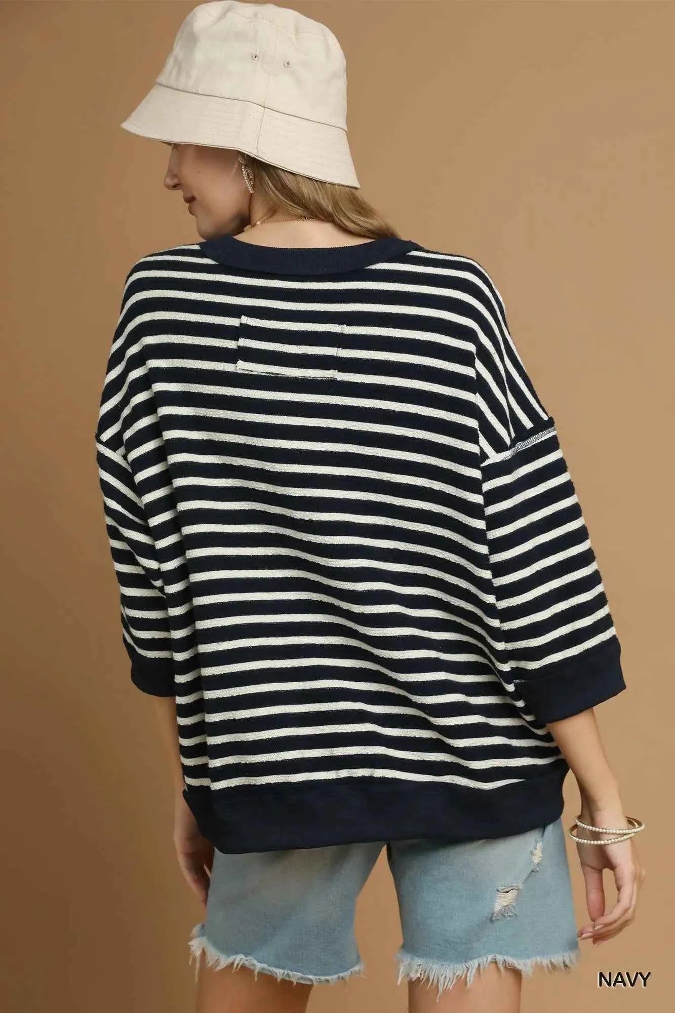Umgee Ribbed Hem Striped Oversized Knit Top 7eb32445-d569-4850-a513-6c3d7e2c38cd-Max-Origin
