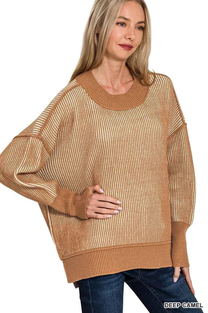 Zenana Exposed Seam Two Tone Ribbed Sweater DEEP CAMEL 7ed0a45948c346698aa850fddbfddbcb-Max-Origin
