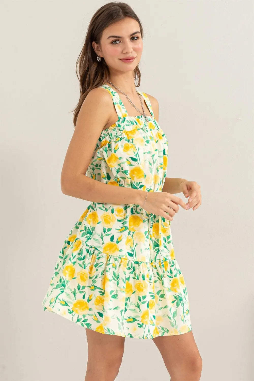 HYFVE Floral Tie Shoulder Mini Dress Yellow 7edc22e6-ef83-4735-a2e6-2704308a4586-Max