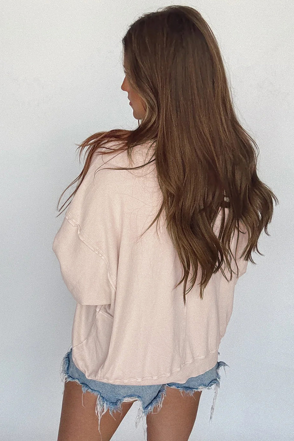 Smoke Green Raw Edge Flower Patch Drop Shoulder Long Sleeve Top 7f1c17e06d8ddb64