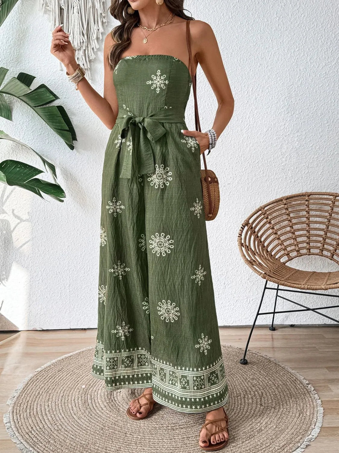 Printed Wide Leg Tube Jumpsuit Matcha Green 7f2c5f02-87af-4475-924d-e0fefa933831-Max-Origin