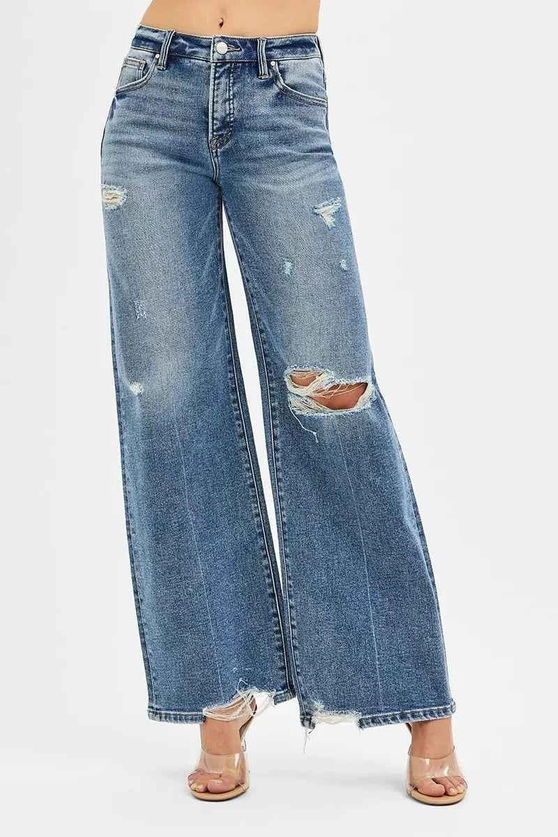 RISEN Tummy Control Mid Rise Fit Wide Jeans MEDIUM 7f308570497842ea82b7ca49f541cdda-Max-Origin