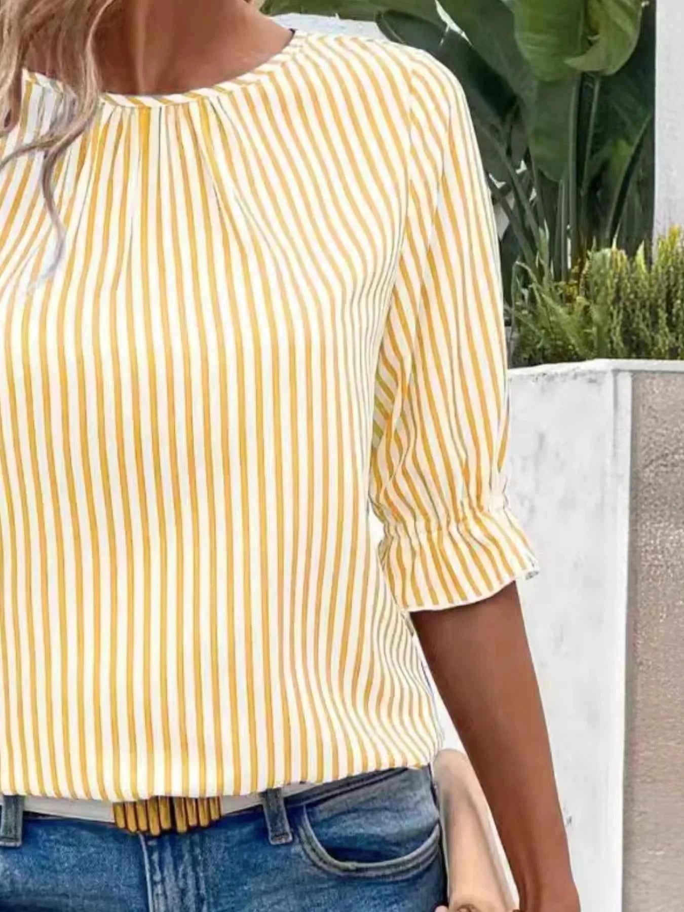 Striped Round Neck Half Sleeve Casual Blouse 7f52bd23-9bc1-4dcb-a55f-0b96191c2cde-Max-Origin
