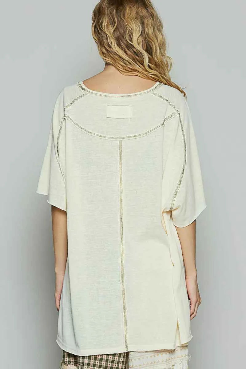 POL Contrast Stitching Half Sleeve Oversized T-Shirt 7f5c4880-1b38-4e84-8bbe-99c2e9ddb90e-Max-Origin