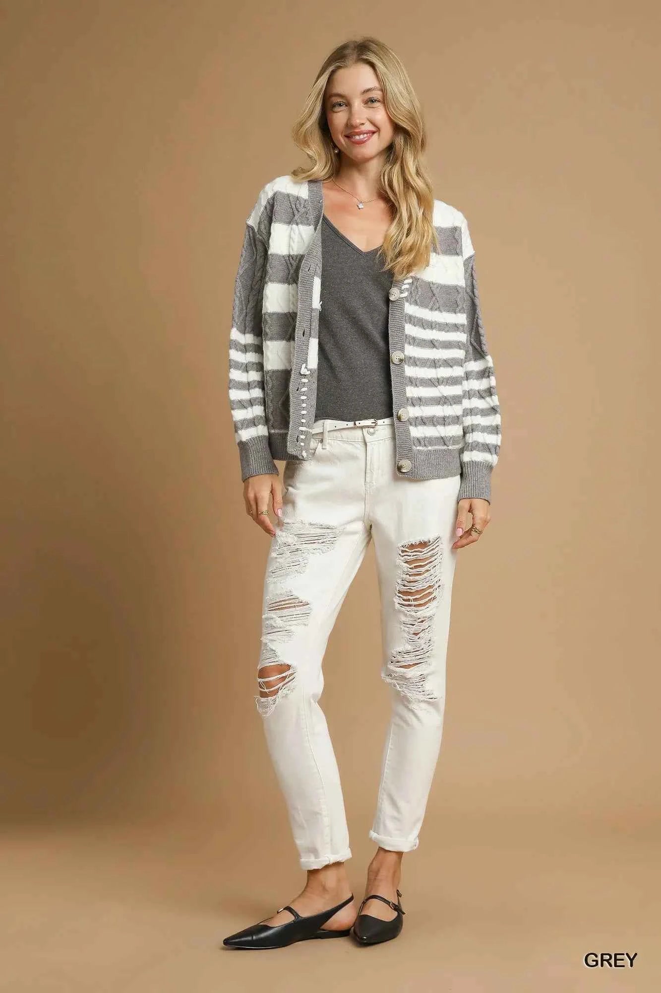 Umgee Cable-Knit Stripe Button-Up Cardigan 7f5f1274-e569-4077-9435-6ca6930052ba-Max-Origin