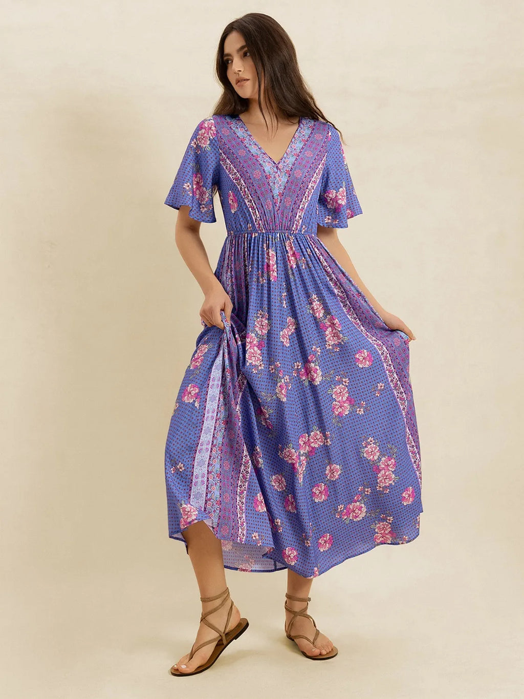 Printed Short Sleeve Midi Dress 7f6d22f6-9766-4572-b8b3-9bf2c7f55ce3-Max-Origin