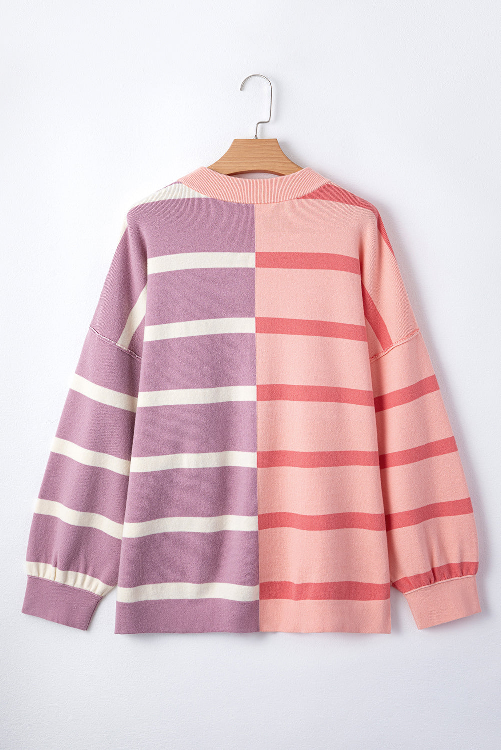 Pink Striped Patchwork Drop Shoulder Sweater 7f74ce2fbd672297