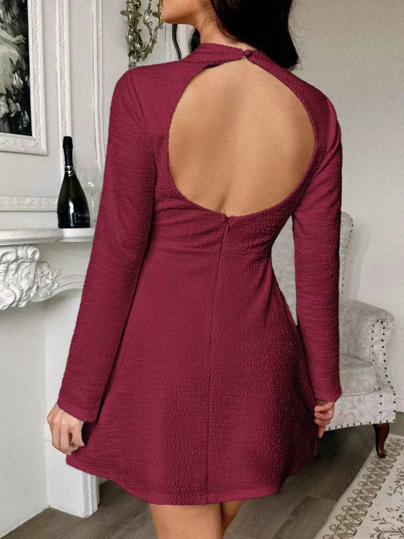 Cutout Back Long Sleeve Mini Dress 7f85a5f8-8469-444c-a8bb-aae4fcfa071c-Max-Origin