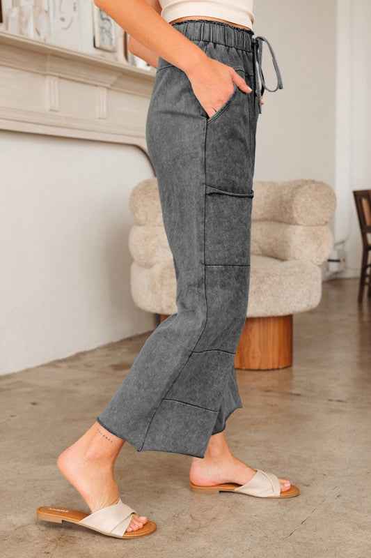 Mineral Wash High Waist Raw Hem Pants