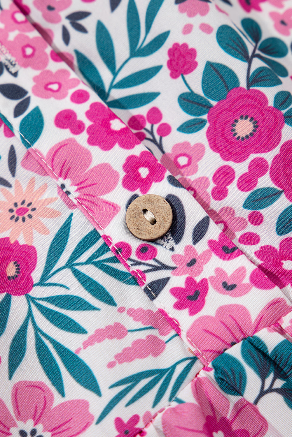 Pink Allover Floral Print Collar Half Button Short Sleeve Loose Dress 7fc9daf692fd5cbc