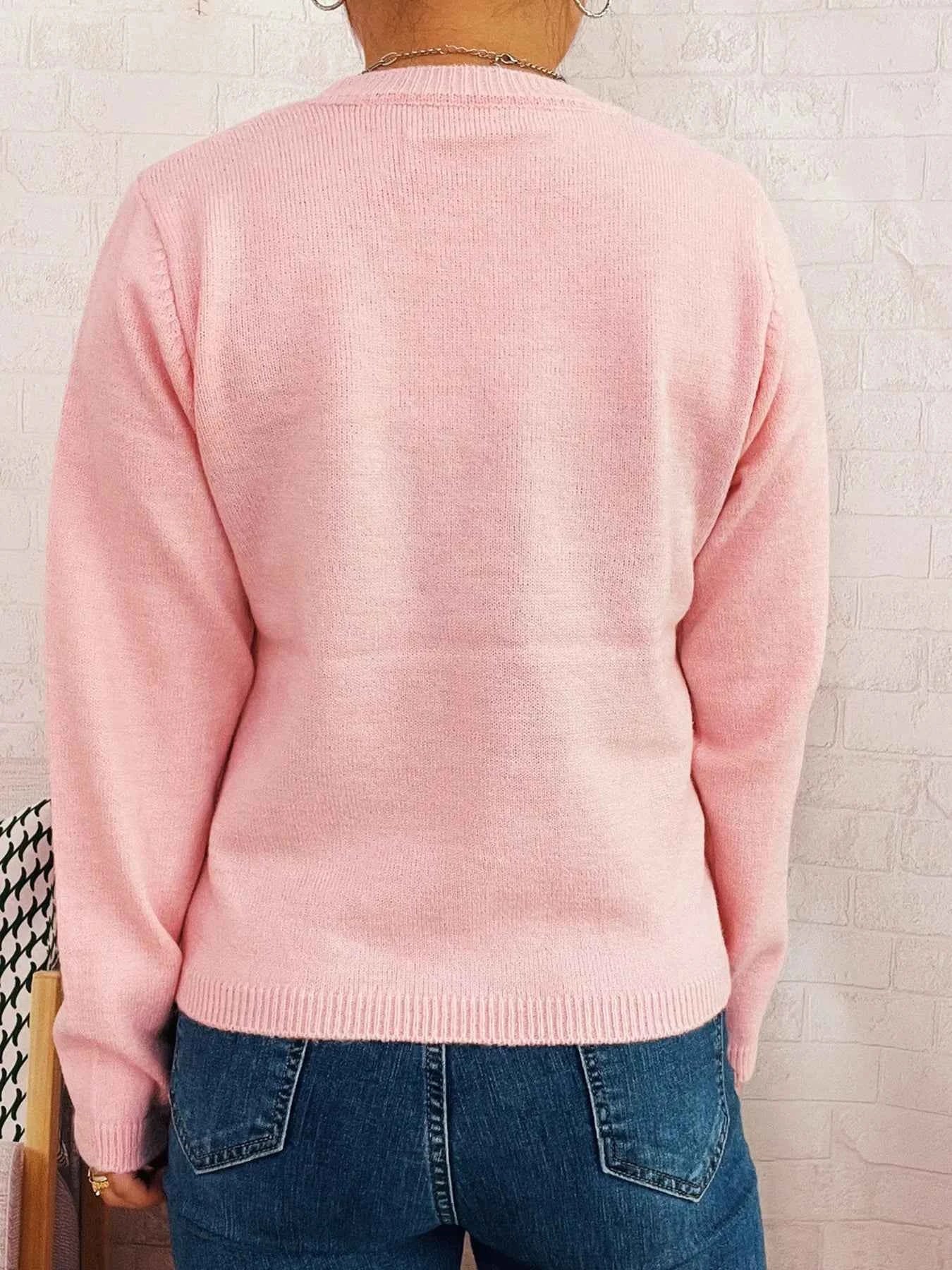 Flower Contrast Round Neck Sweater 7fdb1b32aa0d4669a813de458fd2366f-Max-Origin