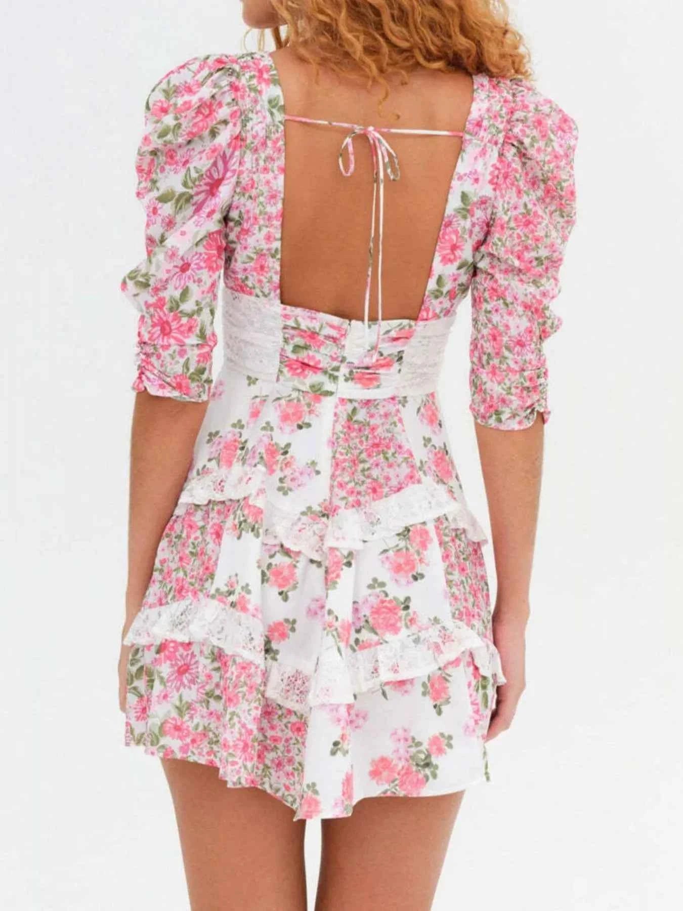 Ruffled Floral Print Half Sleeve Dress 7ff235b5-d5fd-4bbb-877d-a6f091a95d1f-Max-Origin