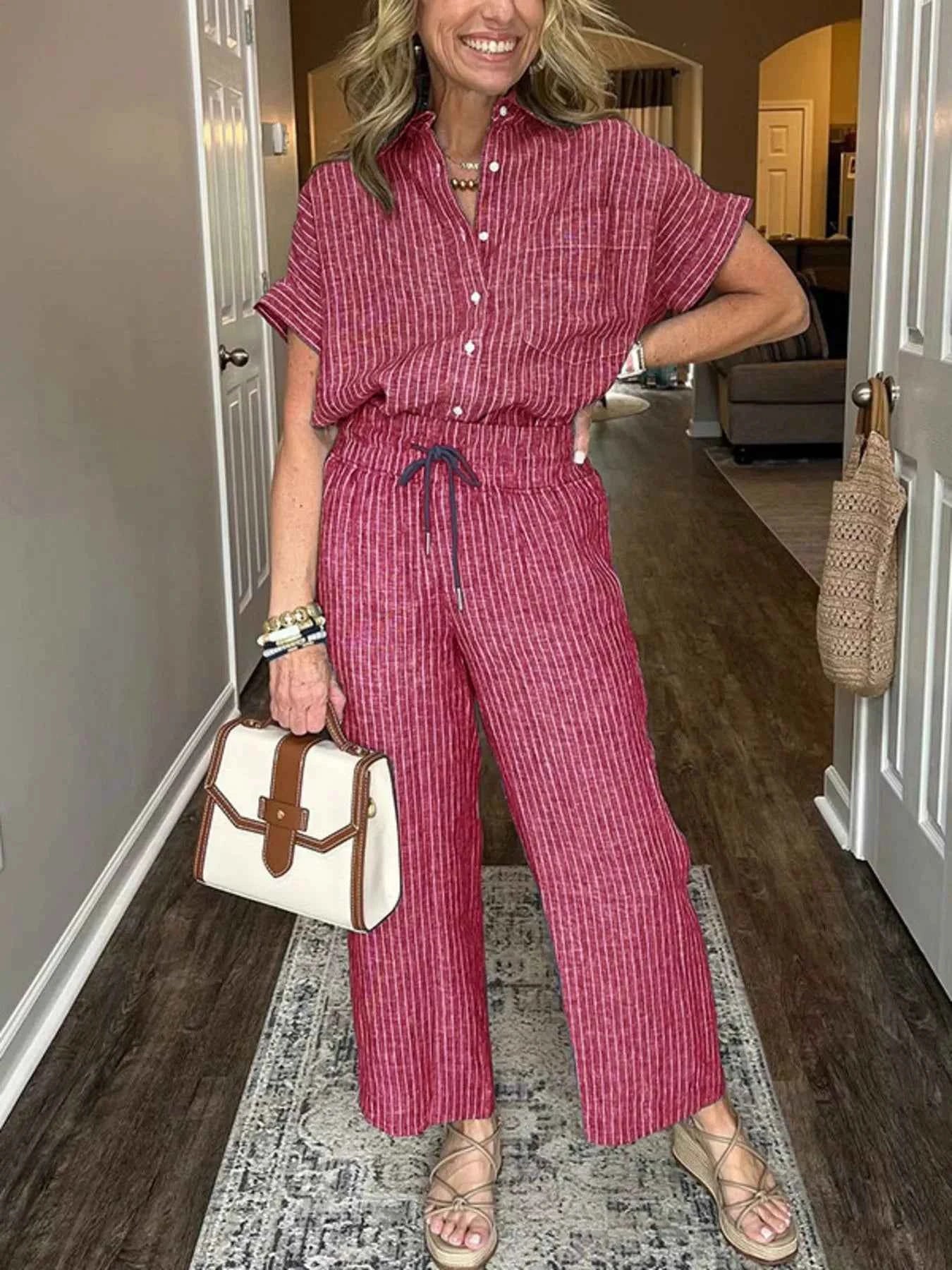 Full Size Striped Button-Up Shirt and Wide Leg Pants Casual Set Plus Size Red 7ffb7de6-ce14-4992-962e-5c34a33b54c9-Max-Origin