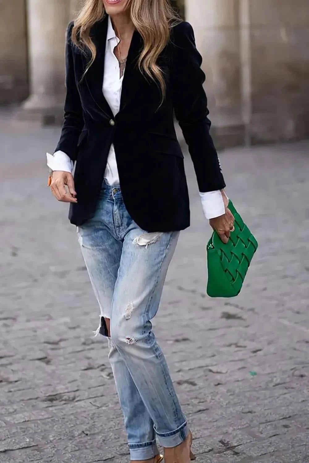 One Button Lapel Collar Long Sleeve Blazer 803dfff2-c4c7-43ee-b7b3-46ebf2aa0691-Max