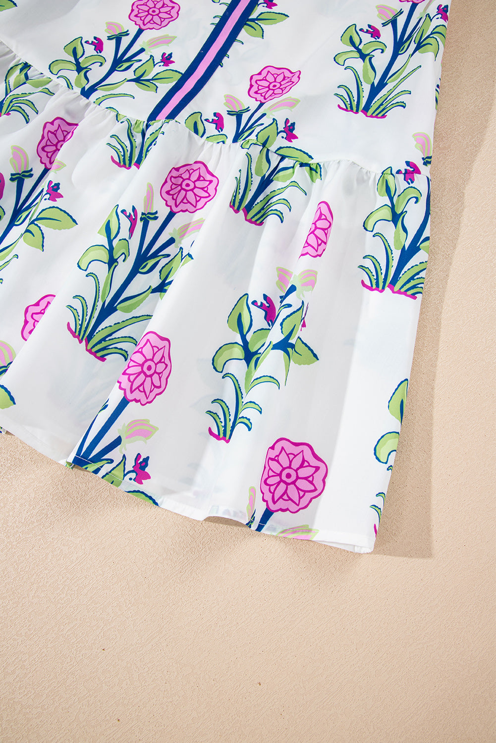 Sky Blue Floral Print Pop of Color V Neck Mini Dress 804845ab07e2f50f