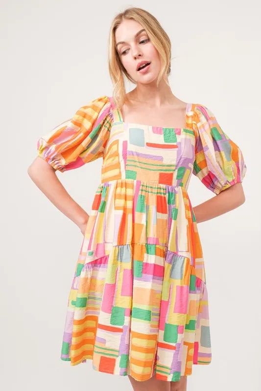 And The Why Square Neck Puff Sleeve Geo Printed Mini Dress 8076a51b07004df7b5e42c0702848039-Max-Origin