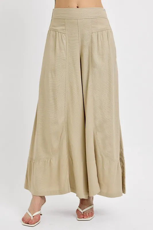 RISEN Shirring Detail Wide Leg Pants Tan 80849e5a-ada1-4efd-acc7-1d6f00bd6d8b-Max