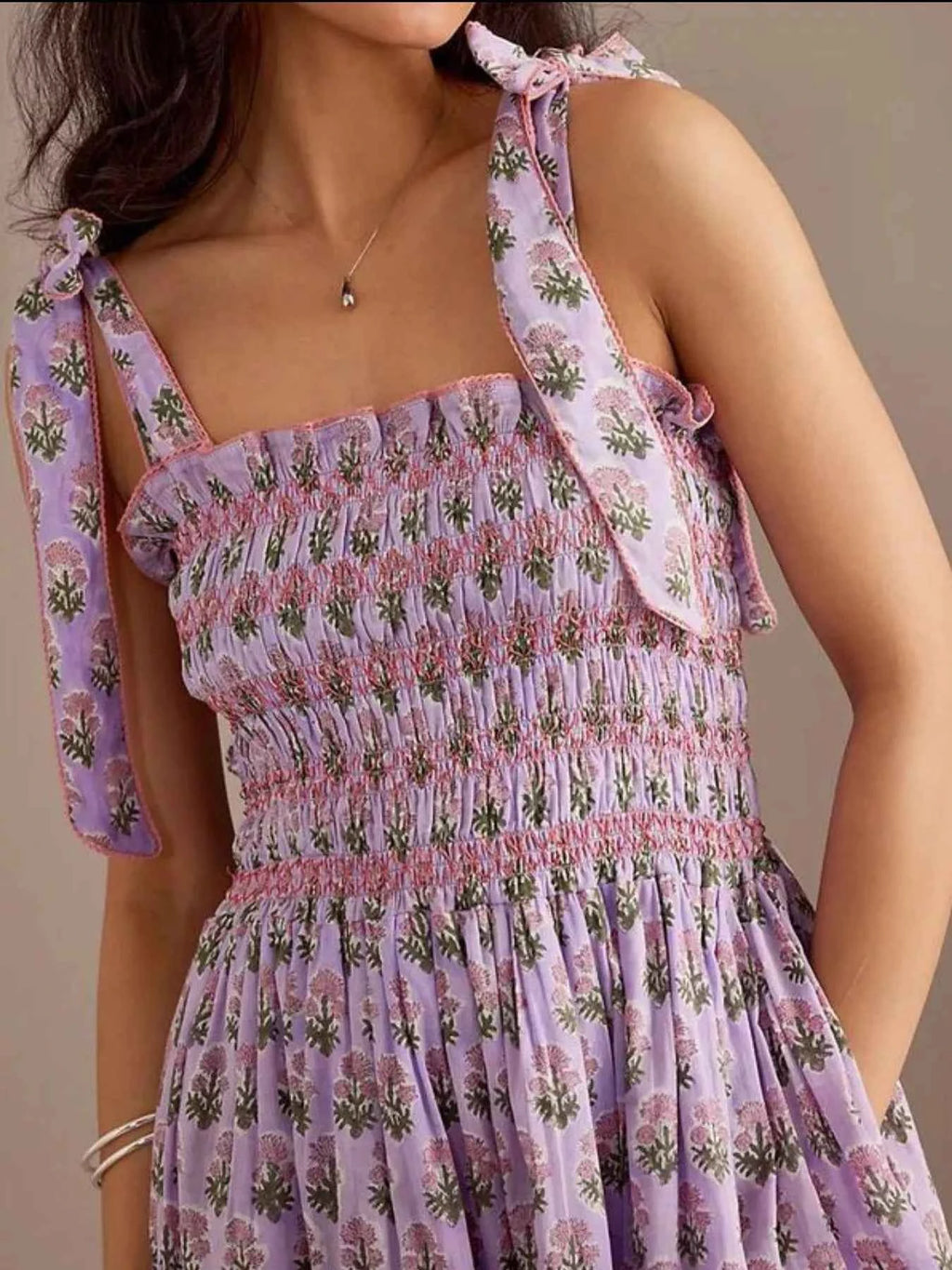 Floral Smocked Tie-Shoulder Midi Dress 809247b0-67ea-4ea9-900b-51a8bbf7e169-Max-Origin