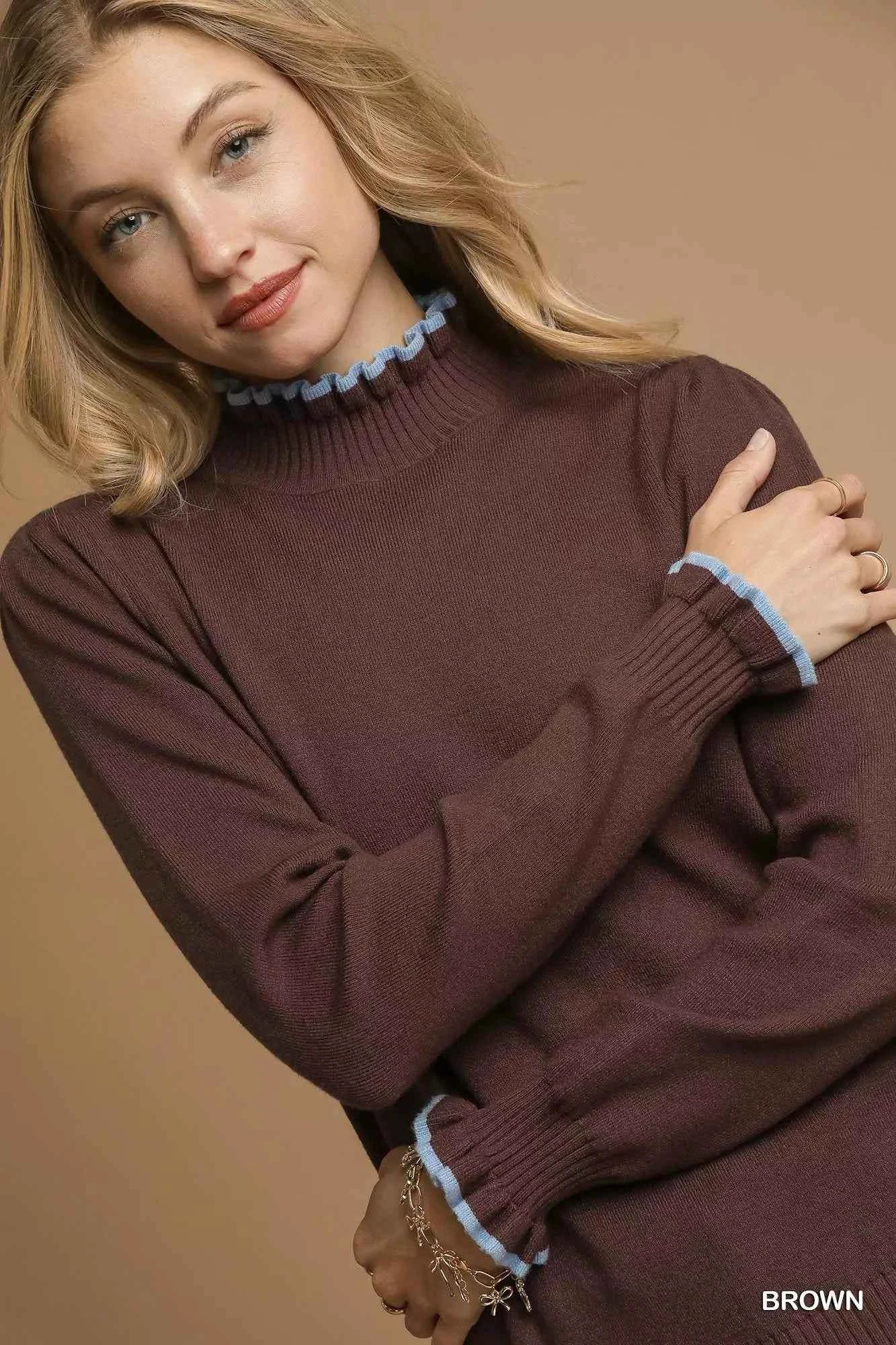 Umgee Ribbed Round Neck Sweater with Ruffle Contrast Trim 809bd25b-a441-489e-93df-6e0dbe5313e4-Max-Origin