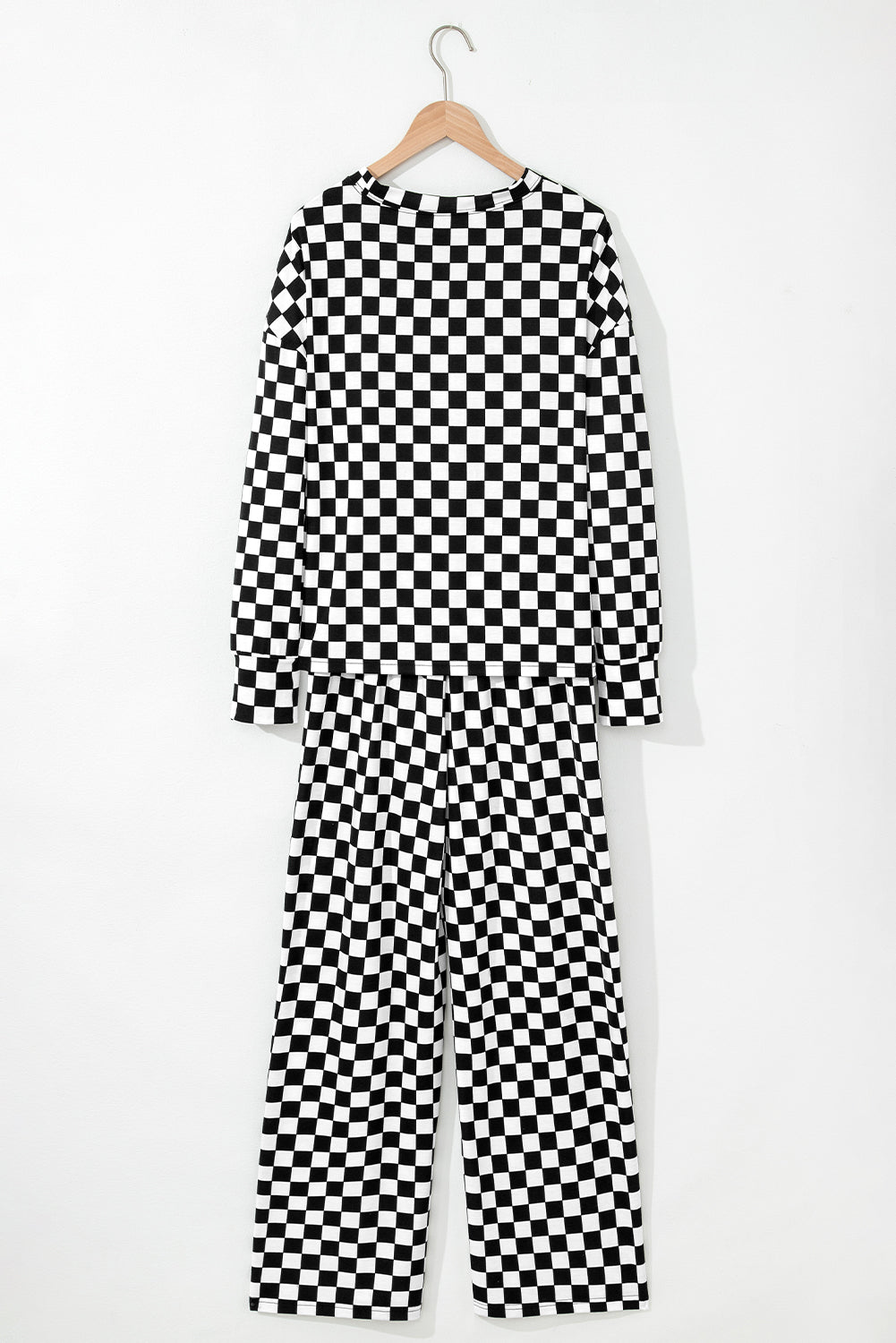 Beige Checkered Print Long Sleeve Loose Fit Pajama Set 80bbab31ef6af57b