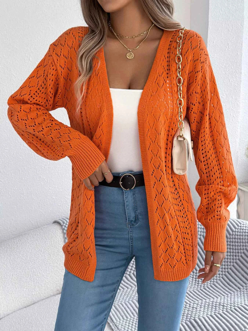 Openwork Open-Front Long Sleeve Cardigan 80bf8ac9abf044f4ba90cef8f4c04249-Max-Origin