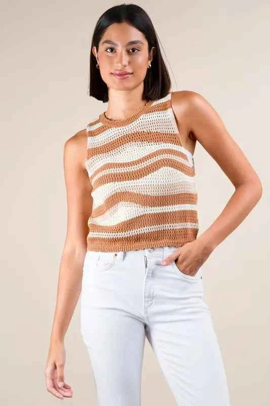 VERY J Multi Color Stripe Knit Crop Tank 81026b7ebcea43d3af36b4e0f68ffb00-Max-Origin