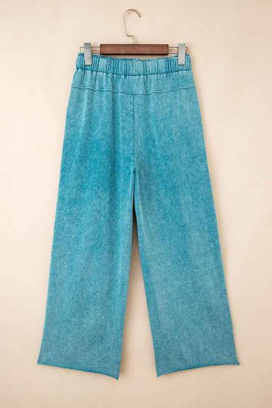 Mineral Wash High Waist Raw Hem Pants