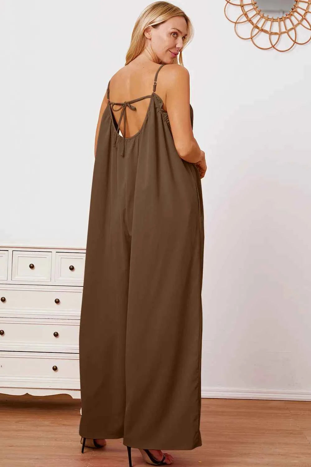 Double Take Full Size Ruffle Trim Tie Back Cami Jumpsuit with Pockets 81372992-722d-4863-889d-e019b892837f-Max