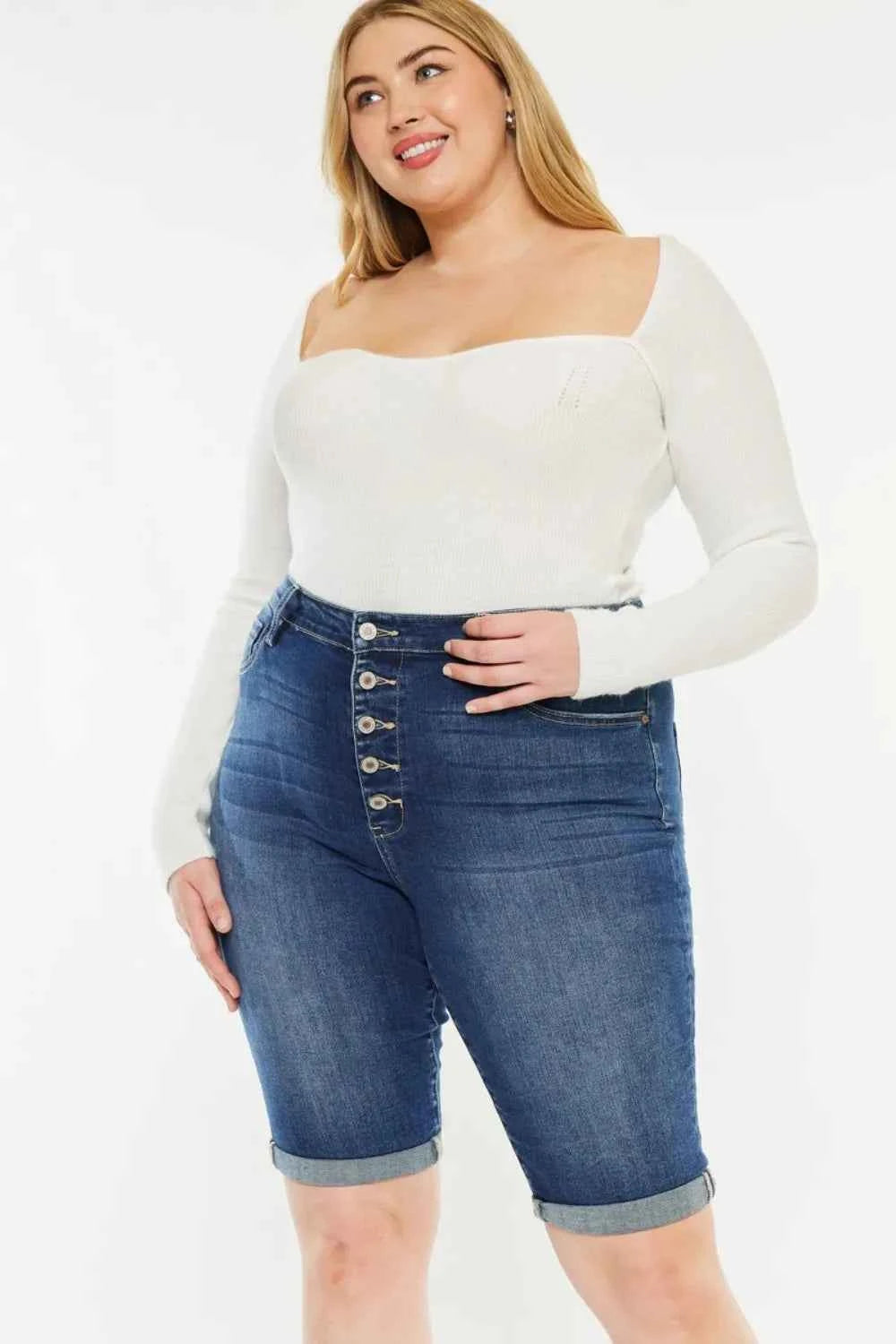 Kancan Full Size Cat's Whiskers Button Fly Denim Shorts 815c5c4e-01ad-41c6-9004-bfa8e6600a2e-Max