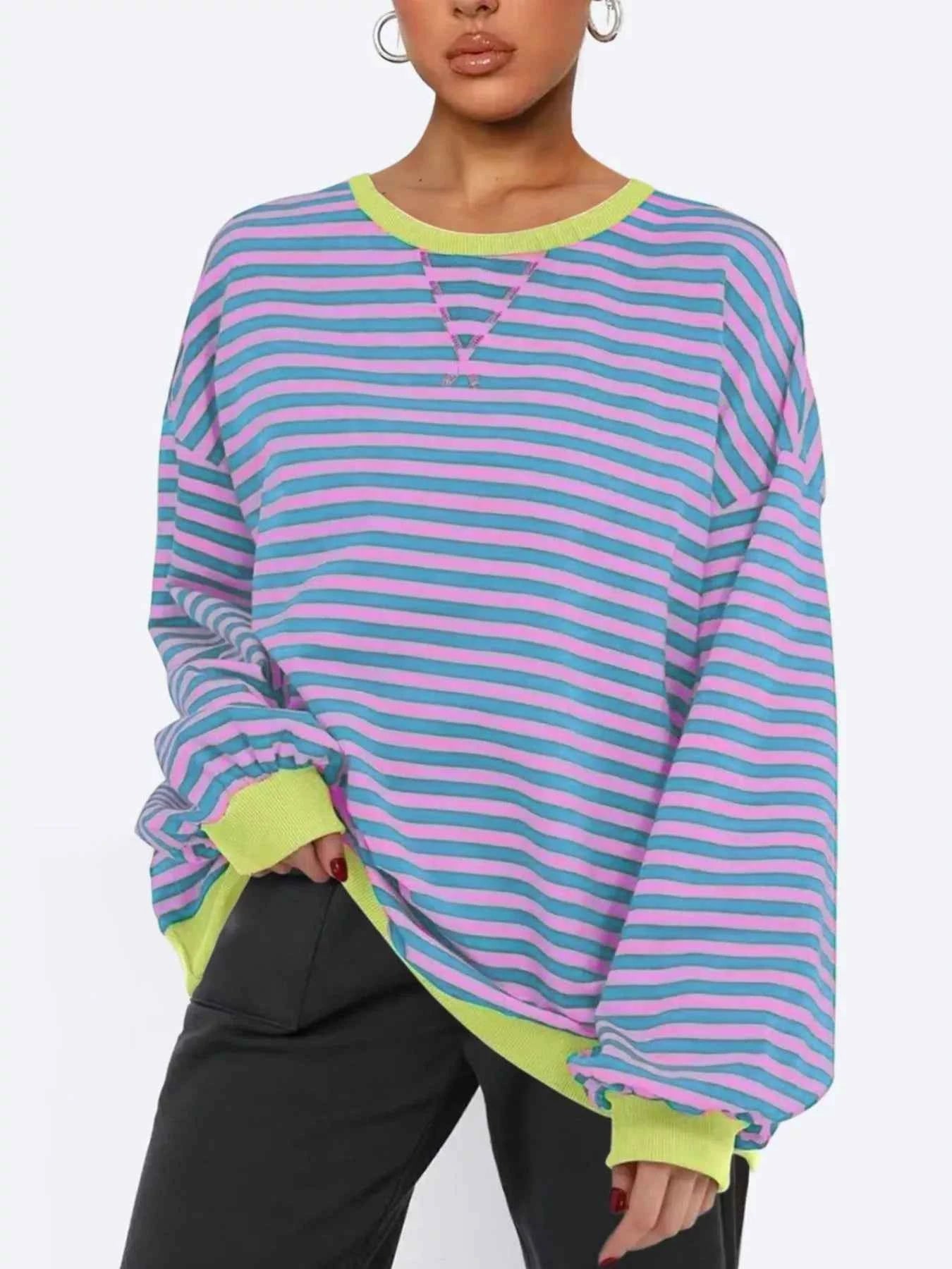 Striped Round Neck Long Sleeve Sweatshirt Dusty Blue 81663af9-b576-481f-9c11-401d4224ef46-Max-Origin