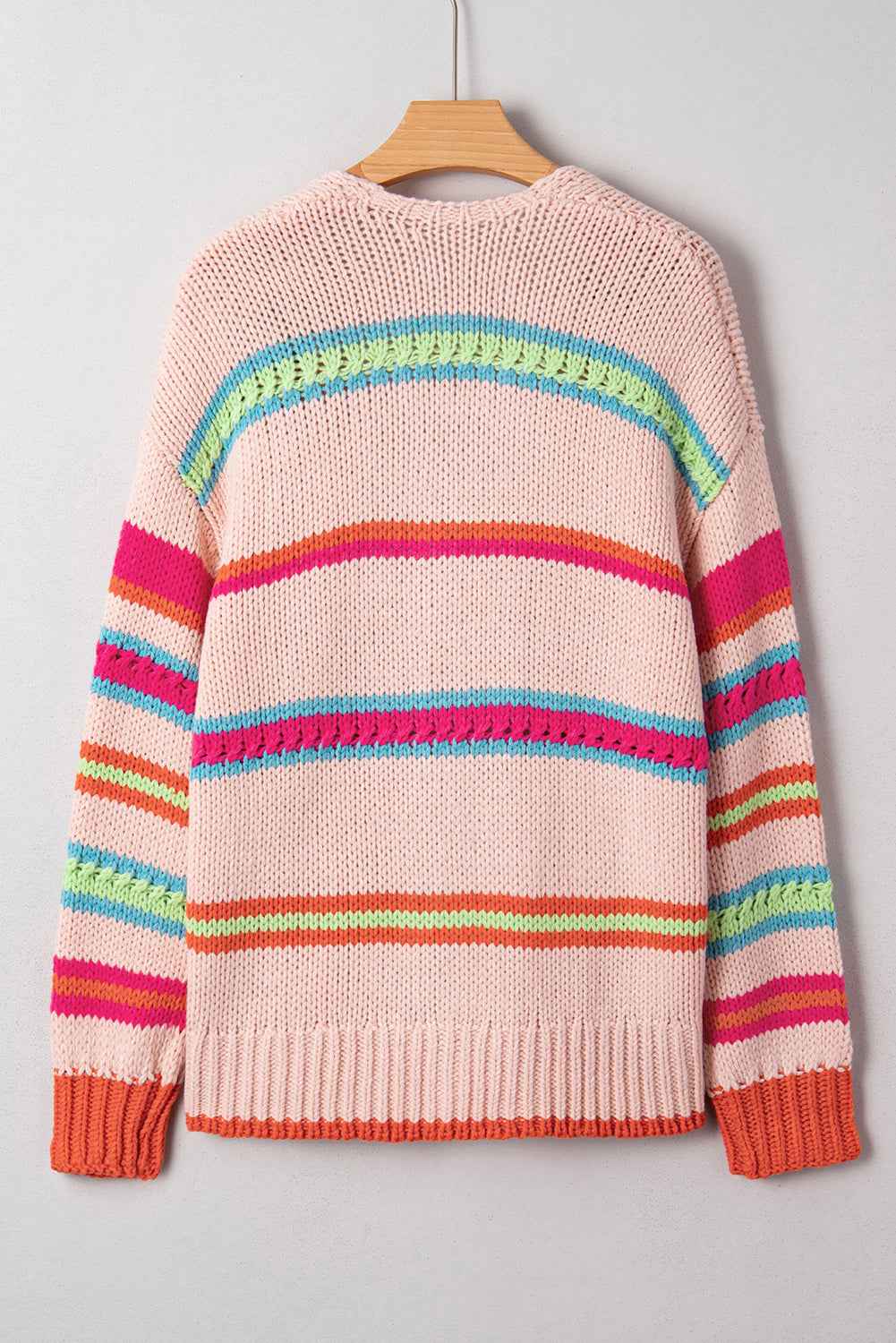 Multicolour Open Front Striped Colorblock Knit Oversize Cardigan 8180568bc6dfe738