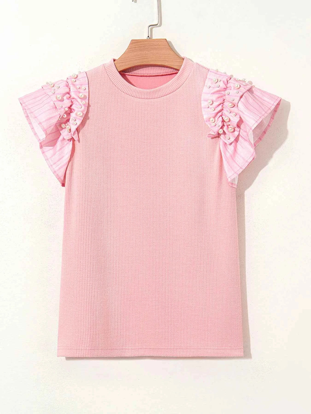 Pearl Embellished Ruffle Sleeve Blouse 81846619d0f347aabce9fcd47e3b3df2-Max-Origin