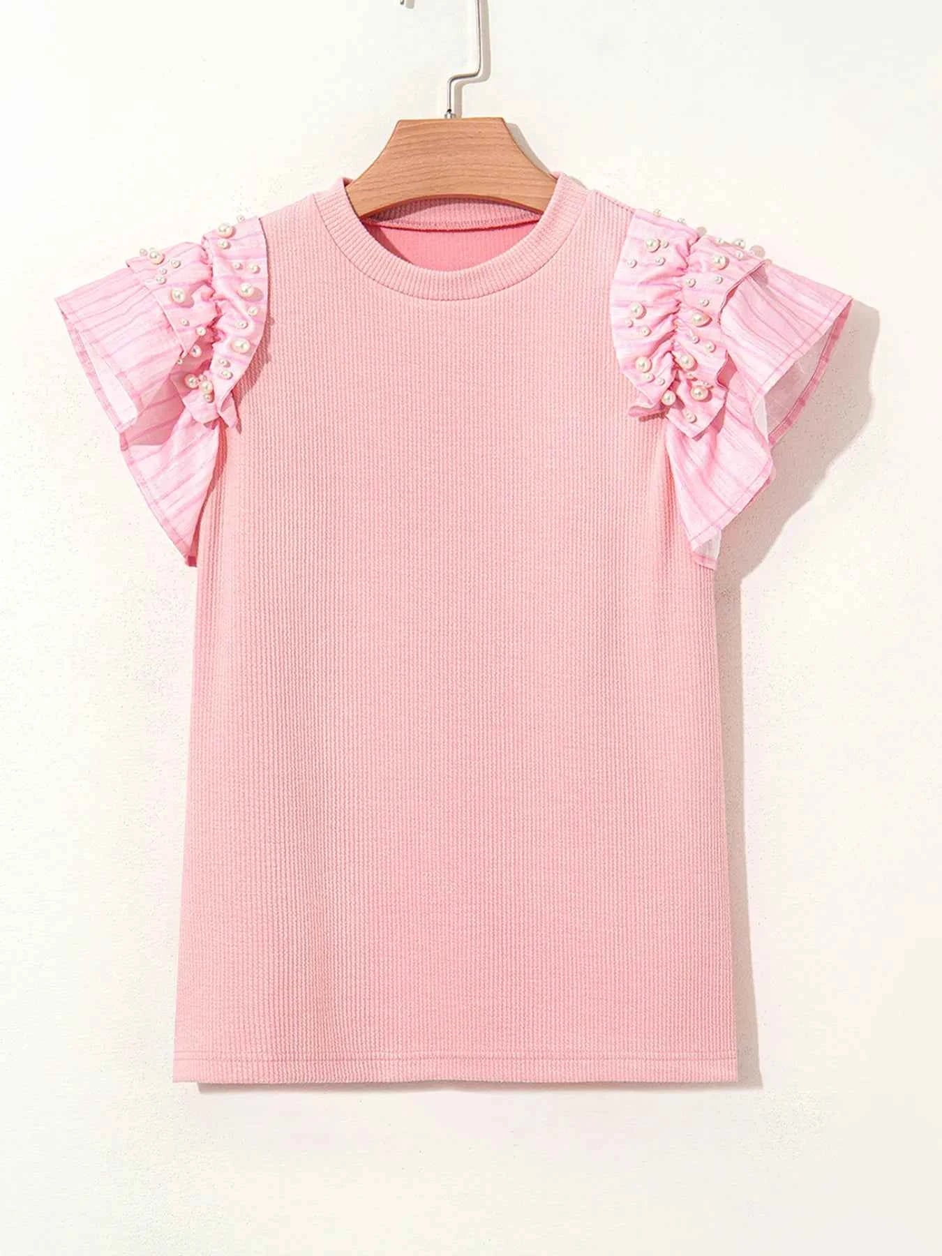 Pearl Embellished Ruffle Sleeve Blouse 81846619d0f347aabce9fcd47e3b3df2-Max-Origin