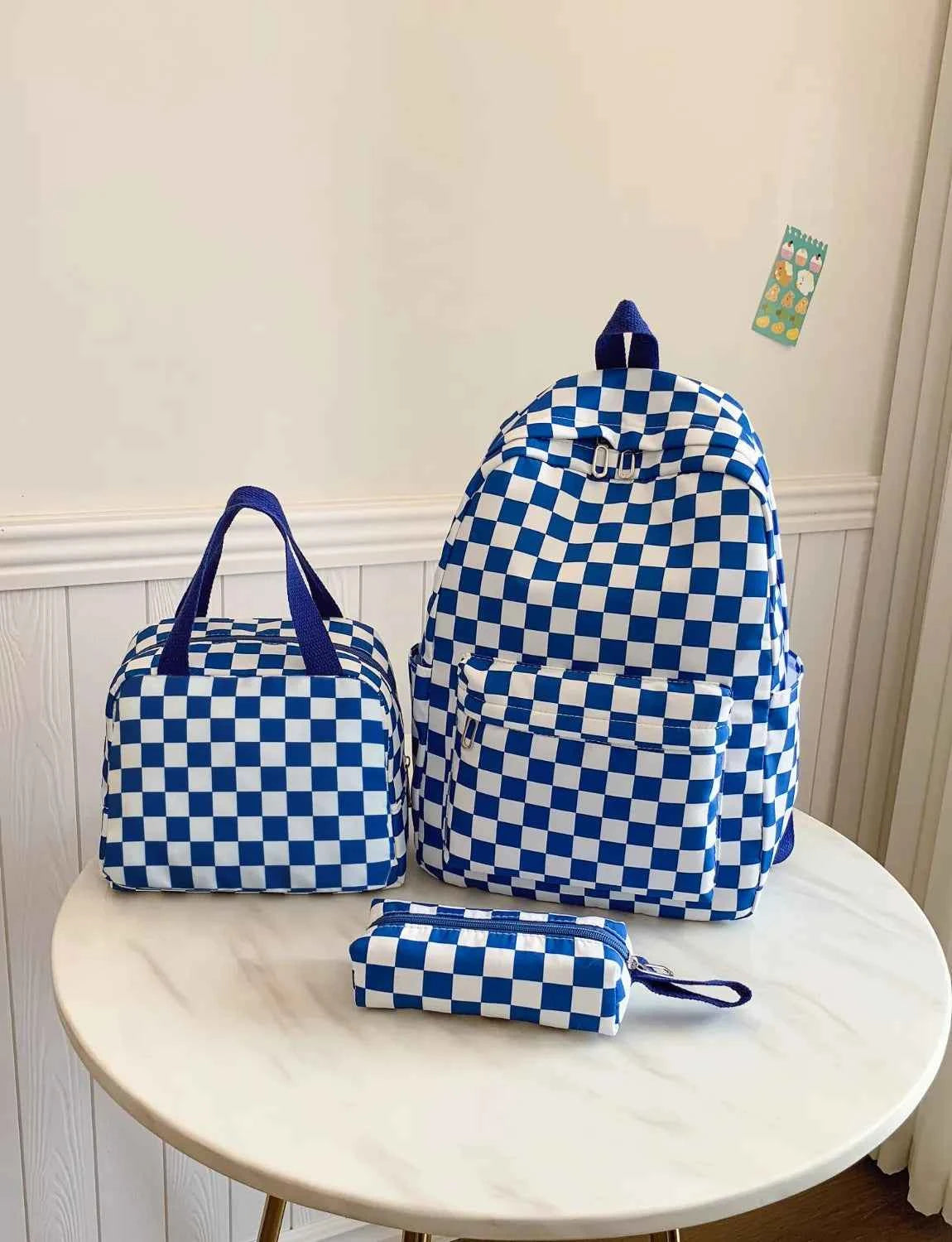 Checkered Pattern 3-Piece Bag Set Blue onesize 818ebedd-a12e-4ee8-a671-24709fc5915c-Max-Origin