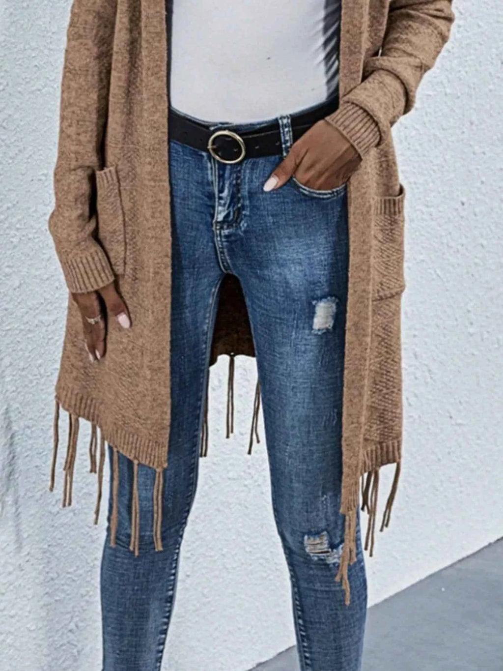 Open Front Fringe Longline Cardigan with Pockets 819aaac9-e445-4603-bef5-1f4ea2eb36b6-Max-Origin